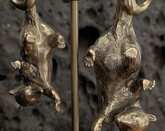 OPossum Ear Weights / Hangers In Brass And Sterling Silver. Handmade. 60mm long. 3.5oz