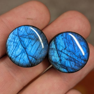 Pair of  Blue 3/4" Inch (19mm) Labradorite Stone Plugs AAA Grade