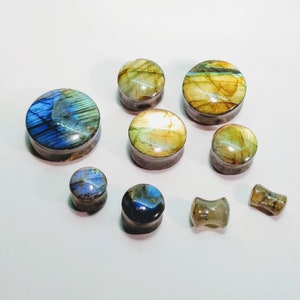 Stone Plugs Gauges Labradorite Stone Plugs Artist Color Choice Double Flare Body Jewelry for Stretched Ears Natural Organic Pair image 2