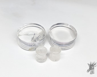 Glass Plugs Gauges - Crystal Glass Plugs - Double Flare Body Jewelry for Stretched Ears - Natural Organic (Pair)