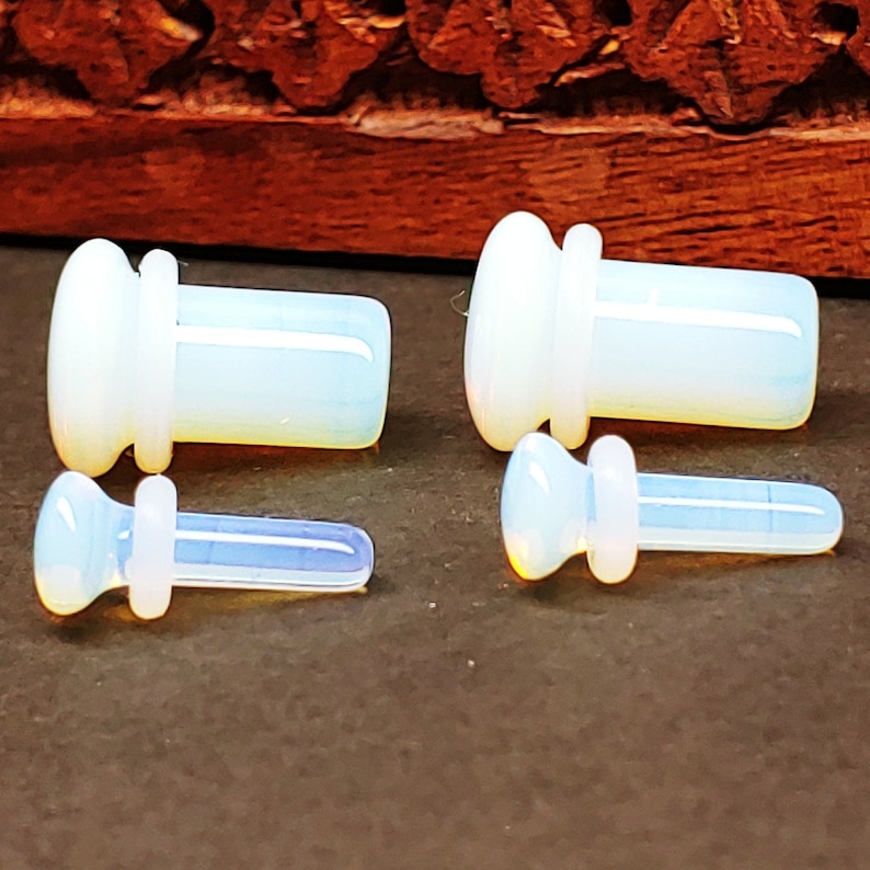 Glass Plugs Gauges Opalite Glass Plugs Single Flare Body Jewelry for Stretched Ears Natural Organic Pair image 5