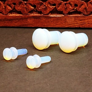 Glass Plugs Gauges Opalite Glass Plugs Single Flare Body Jewelry for Stretched Ears Natural Organic Pair image 4