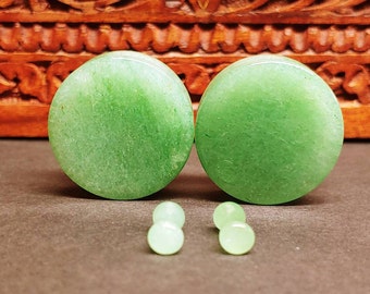 Stone Plugs Gauges - Jade Stone Plugs - Double Flare Body Jewelry for Stretched Ears - Natural Organic (Pair)