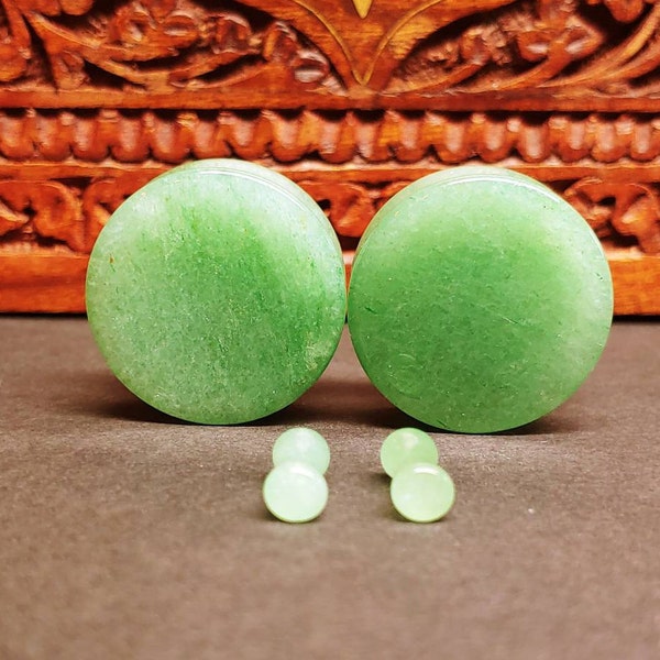 Stone Plugs Gauges - Jade Stone Plugs - Double Flare Body Jewelry for Stretched Ears - Natural Organic (Pair)