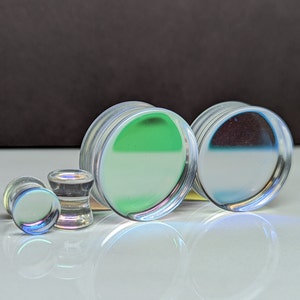 Glas Plugs - Regenbogen Glas Plugs - Double Flare Körperschmuck für gestreckte Ohren - Natur (Paar)