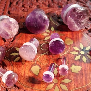 Stone Plugs Gauges Amethyst Stone Plugs Single Flare Body Jewelry for Stretched Ears Natural Organic Pair image 7