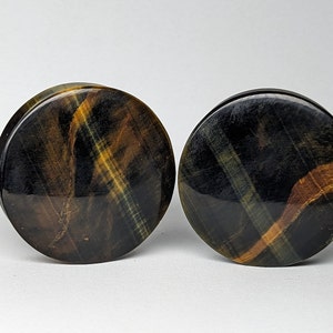 42mm ( 1 11/16Inch) Blue and Gold Tiger Eye Stone Plugs For Stretched Ears