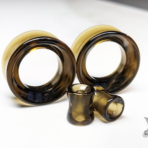Espresso Glass Tunnel Plugs: Dark Brown Double Flare Stretched Ear Gauges