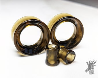 Glass Tunnel Plugs Gauges - Dark Brown Coffee Espresso Glass Tunnels - Double Flare Body Jewelry for Stretched Ears - Natural Organic (Pair)