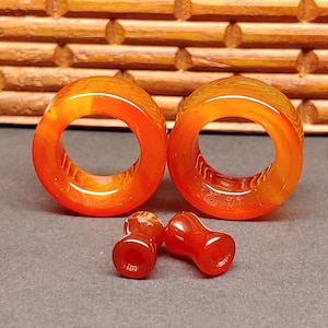 Red Agate Stone Tunnel Plugs: Organic Double Flare Gauges