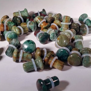 Stone Plugs Gauges Australian Bloodstone Stone Plugs Single Flare Body Jewelry for Stretched Ears Natural Organic Pair image 4