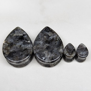 Teardrop Larvikite Stone Plugs: Double Flare Gauges (Pair)