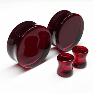 Glass Plugs Gauges - Dark Rose/Red Glass Plugs - Double Flare Body Jewelry for Stretched Ears - Natural Organic (Pair)