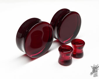 Glass Plugs Gauges - Dark Rose/Red Glass Plugs - Double Flare Body Jewelry for Stretched Ears - Natural Organic (Pair)