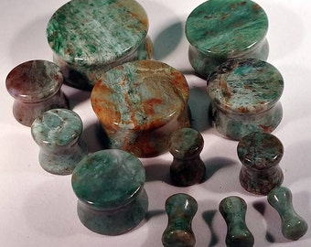 Pair of Australian Bloodstone Plugs / Gauges For Stretched Ears (25mm, 22mm, 19mm, 16mm, 14mm, 12mm, 10mm, 8mm, 6mm, 5mm, 4mm, 3mm)