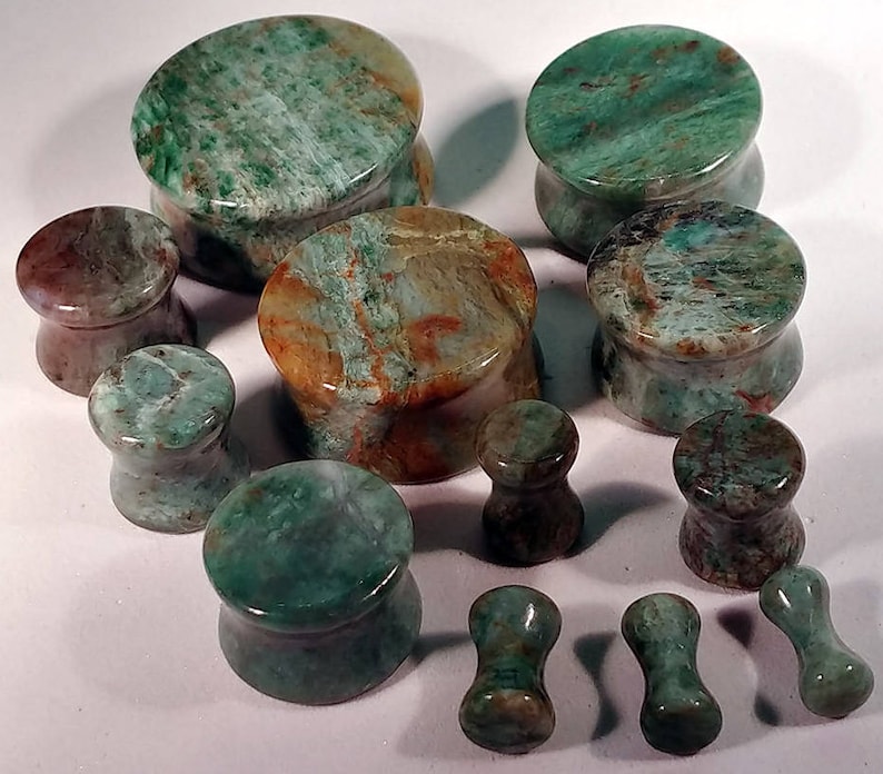 Stone Plugs Gauges - Australian Bloodstone Stone Plugs - Double Flare Body Jewelry for Stretched Ears - Natural Organic (Pair)