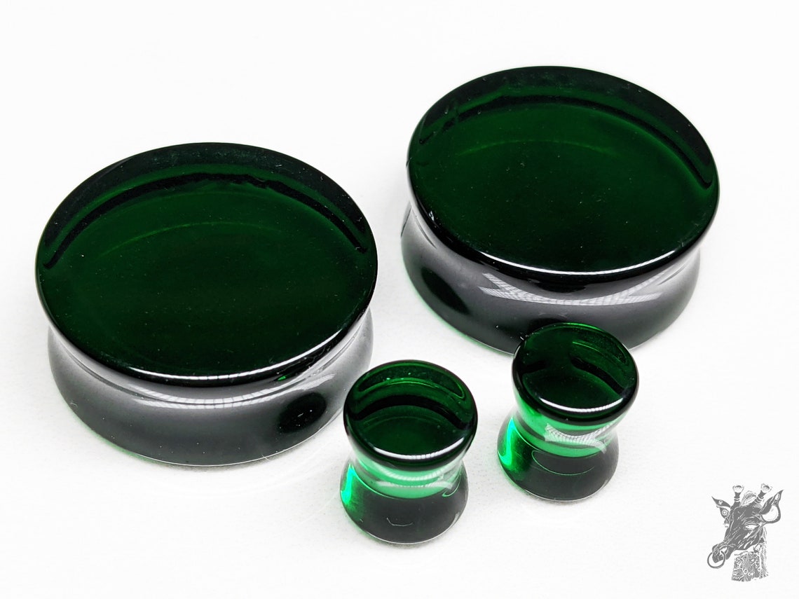 Glass Plugs Gauges Dark Green/black Glass Plugs Double Etsy