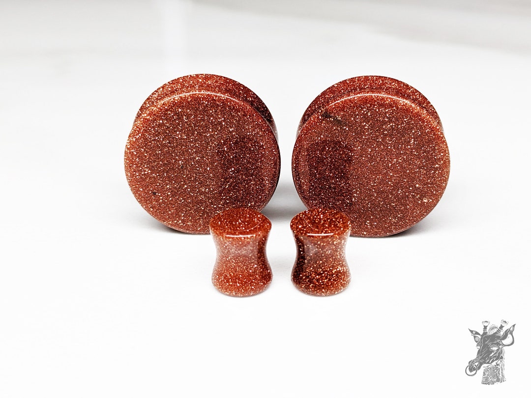 Glass Plugs Gauges Goldstone Glass Plugs Double Flare Body Jewelry for