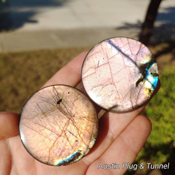 3 4 Plugs >> 45mm 1 3 4 Inch Pink Labradorite Plugs 3 4 Plugs >> 45mm 1 3 4 Inch Pink Labradorite Plugs