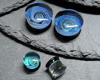 Blaue Galaxie Swirl Glasstecker: Double Flare gestreckter Ohrschmuck