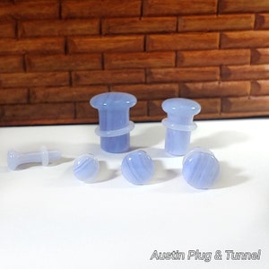 Blue Stripe Agate Stone Plugs: Single Flare Stretched Ear Jewelry (Pair)