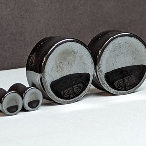 Concave Hematite Stone Plugs: Double Flare Stretched Ear Gauges (Pair)