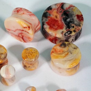 Stone Plugs Gauges Crazy Lace Agate Stone Plugs Double Flare Body Jewelry for Stretched Ears Natural Organic Pair image 5