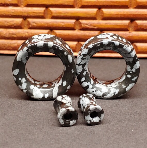 Double Flared Black Snowflake Obsidian Stone Plugs Double Flared Black Snowflake Obsidian Stone Plugs