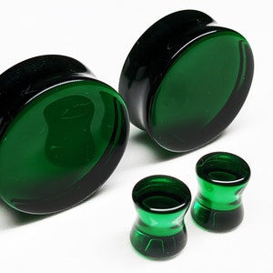 Glass Plugs Gauges - Dark Green/Black Glass Plugs - Double Flare Body Jewelry for Stretched Ears - Natural Organic (Pair)