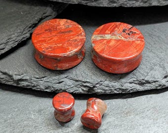 Red Brecciated Jasper Stone Plugs: Double Flare Gauges for Stretched Ears