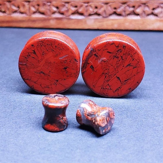 Organic Natural Red Lace Stone Double Flared Plugs Organic Natural Red Lace Stone Double Flared Plugs