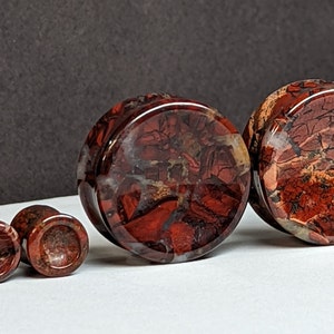 Red Brecciated Jasper Stone Plugs: Concave Double Flare Gauges