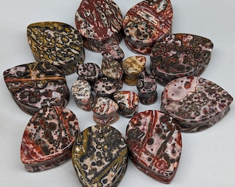 Teardrop Leopard Jasper Stone Plugs: Double Flare Gauges
