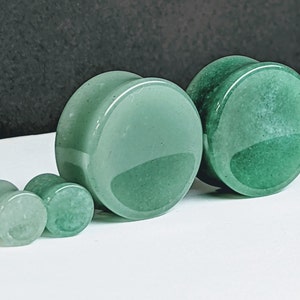 Concave Stone Plugs Gauges - Jade Stone Plugs - Double Flare Body Jewelry for Stretched Ears - Natural Organic (Pair)