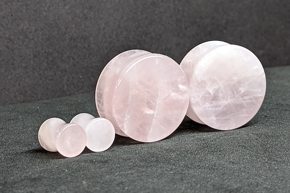 Double Flared Rose Quartz Stone Plugs Double Flared Rose Quartz Stone Plugs