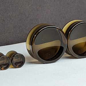 Dark Brown Glass Plugs: Concave Double Flare Gauges