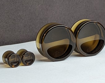 Concave Dark Brown Glass Plugs