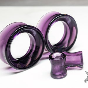 Glass Tunnel Plugs Gauges - Dark Purple Glass Tunnels - Double Flare Body Jewelry for Stretched Ears - Natural Organic (Pair)