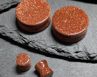 Goldstone Glass Plugs: Double Flare Stretched Ear Gauges (Pair)