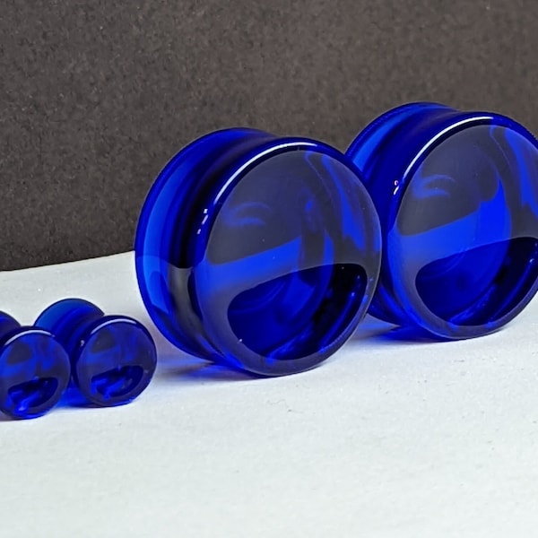 Dilatatori auricolari in vetro concavo blu scuro: dilatatori auricolari a doppia svasatura