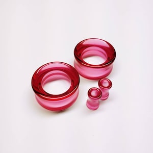 Glass Tunnel Plugs Gauges - Pink Glass Tunnels - Double Flare Body Jewelry for Stretched Ears - Natural Organic (Pair)