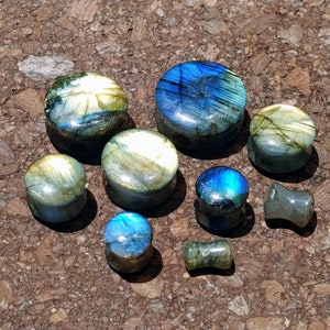 Stone Plugs Gauges Labradorite Stone Plugs Artist Color Choice Double Flare Body Jewelry for Stretched Ears Natural Organic Pair image 4