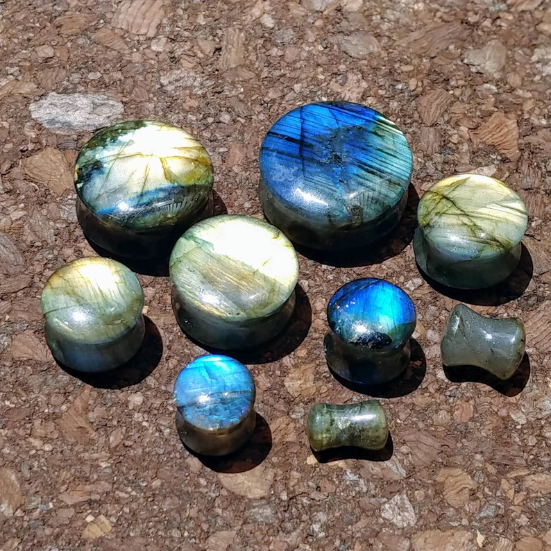 Stone Plugs Gauges Labradorite Stone Plugs Artist Color Choice Double Flare Body Jewelry for Stretched Ears Natural Organic Pair image 4