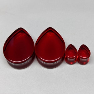 Teardrop Glass Plugs Gauges - Dark Rose/Red Glass Plugs - Double Flare Body Jewelry for Stretched Ears - Natural Organic (Pair)