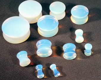 Pair of Opalite Glass Plugs / Gauges For Stretched Ears (25mm, 22mm, 19mm, 16mm, 14mm, 12mm, 10mm, 8mm, 6mm, 5mm, 4mm, 3mm)