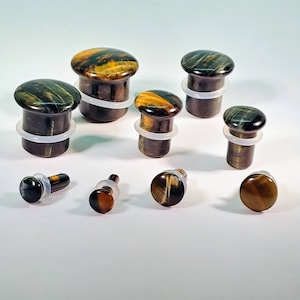 Blue Tiger Eye Stone Plugs: Single Flare, Stretched Ear Jewelry (Pair)