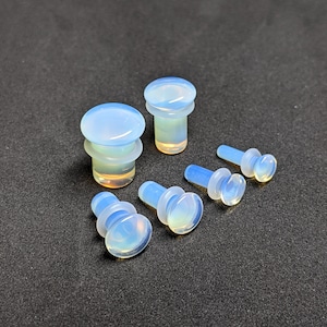 Glass Plugs Gauges Opalite Glass Plugs Single Flare Body Jewelry for Stretched Ears Natural Organic Pair image 3