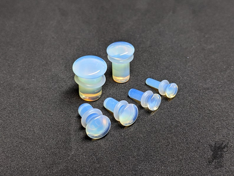 Glass Plugs Gauges Opalite Glass Plugs Single Flare Body Jewelry for Stretched Ears Natural Organic Pair image 3