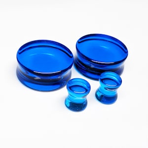 Glass Plugs Gauges - Ocean Blue Glass Plugs - Double Flare Body Jewelry for Stretched Ears - Natural Organic (Pair)