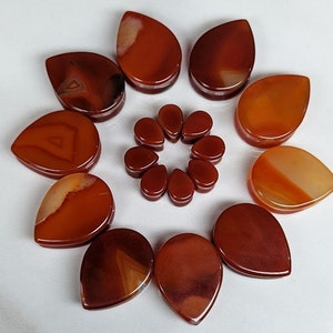 Teardrop Plugs Gauges - Red Agate Stone - Double Flare Body Jewelry for Stretched Ears - Natural Organic (Pair)